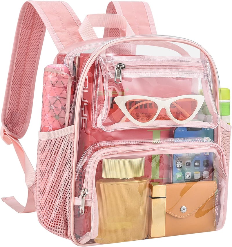 MAYTREE Small Clear Backpack Stadium Approved for Women and Men Clear Bag for Stadium Events Concert Sporting Festival, Princess Pink - Image 1